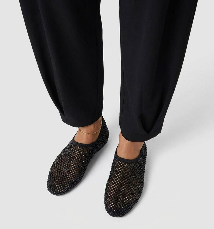 La Strada Zwarte Mesh Ballerina's met Steentjes voor dames (381641)