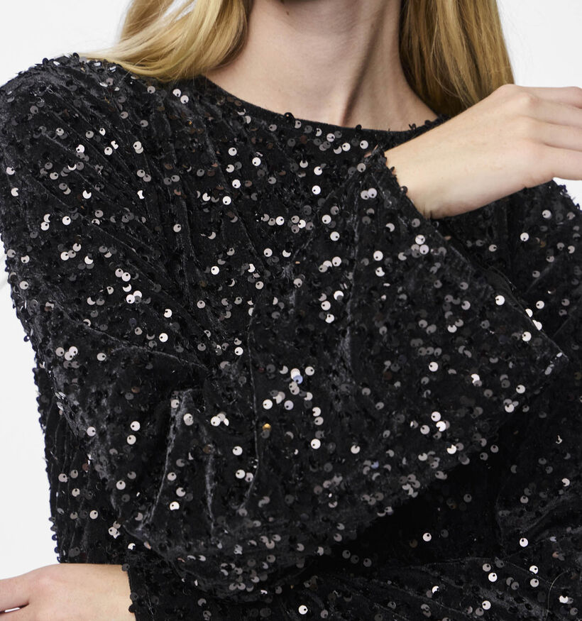 Pieces Kam Deep Back Bow Blouse Sequins en Noir pour femmes (361127)