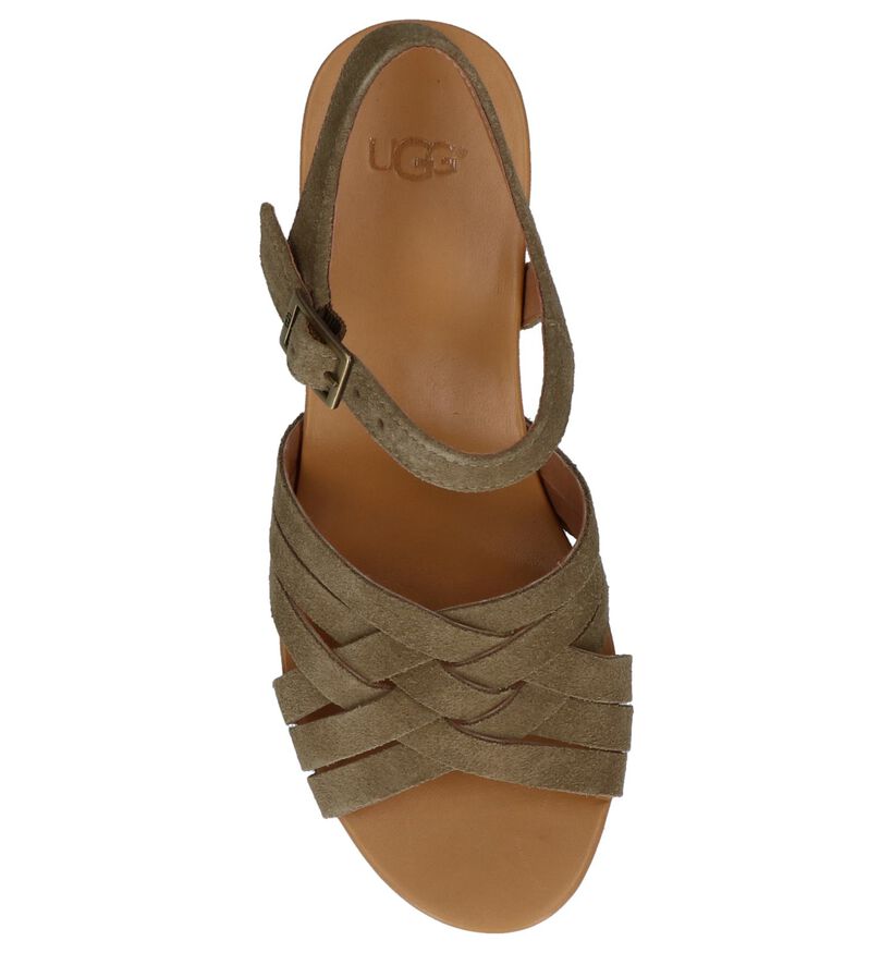 UGG Uma Kaki Sandalen met Sleehak in nubuck (210298)