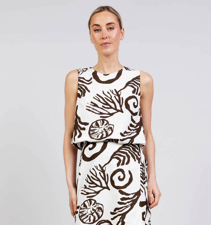 Vila x Loredana Kam Cora Ecru/Bruine Top voor dames (375149)