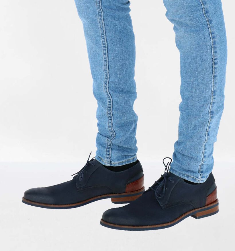 Van Lier Blauwe Veterschoenen in nubuck (291346)