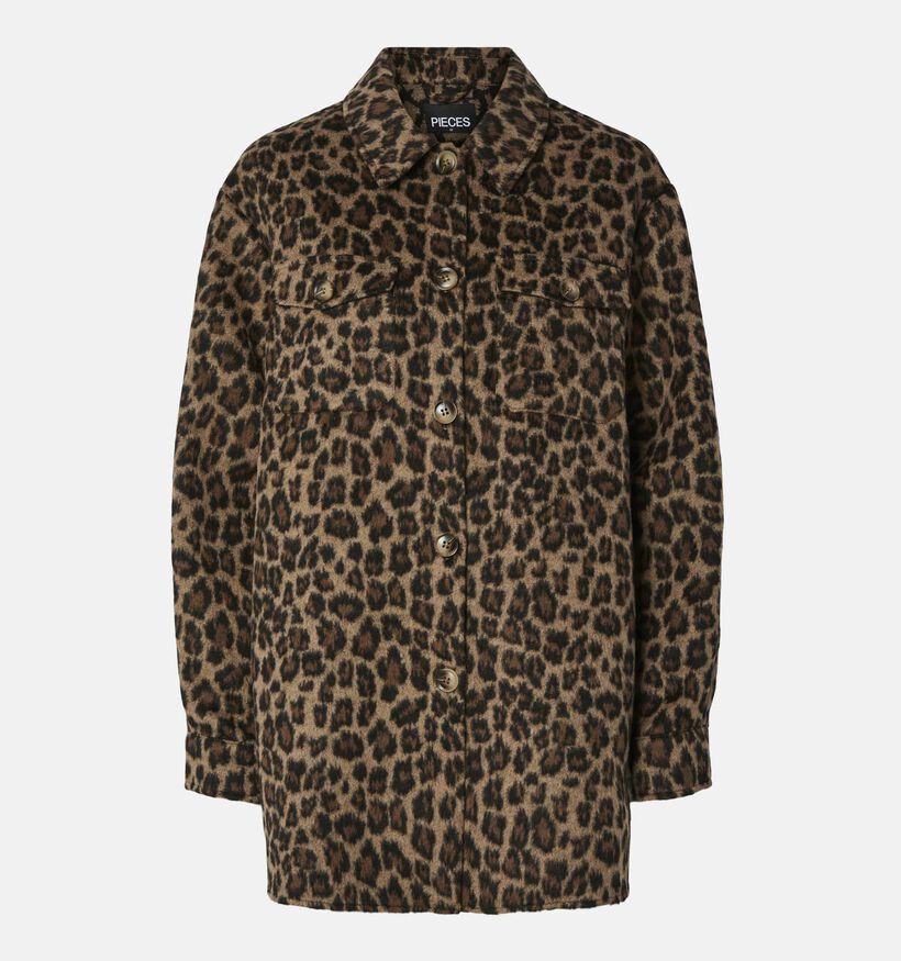 Pieces Saga Leopard Bruine Shacket voor dames (361134)