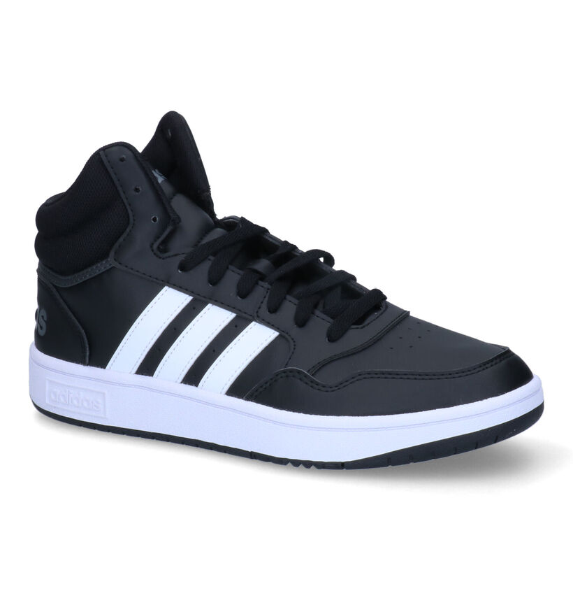 adidas Hoops 3.0 Mid Zwarte Sneakers in kunstleer (308455)