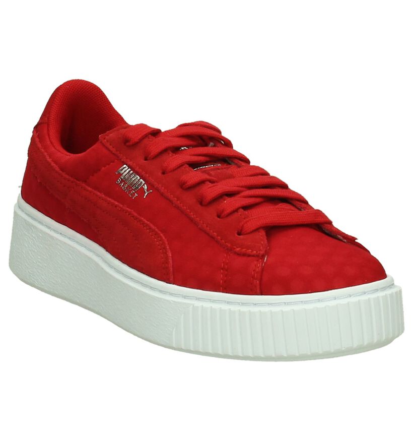 Puma Basket Platform Zwarte Sneakers in stof (199458)