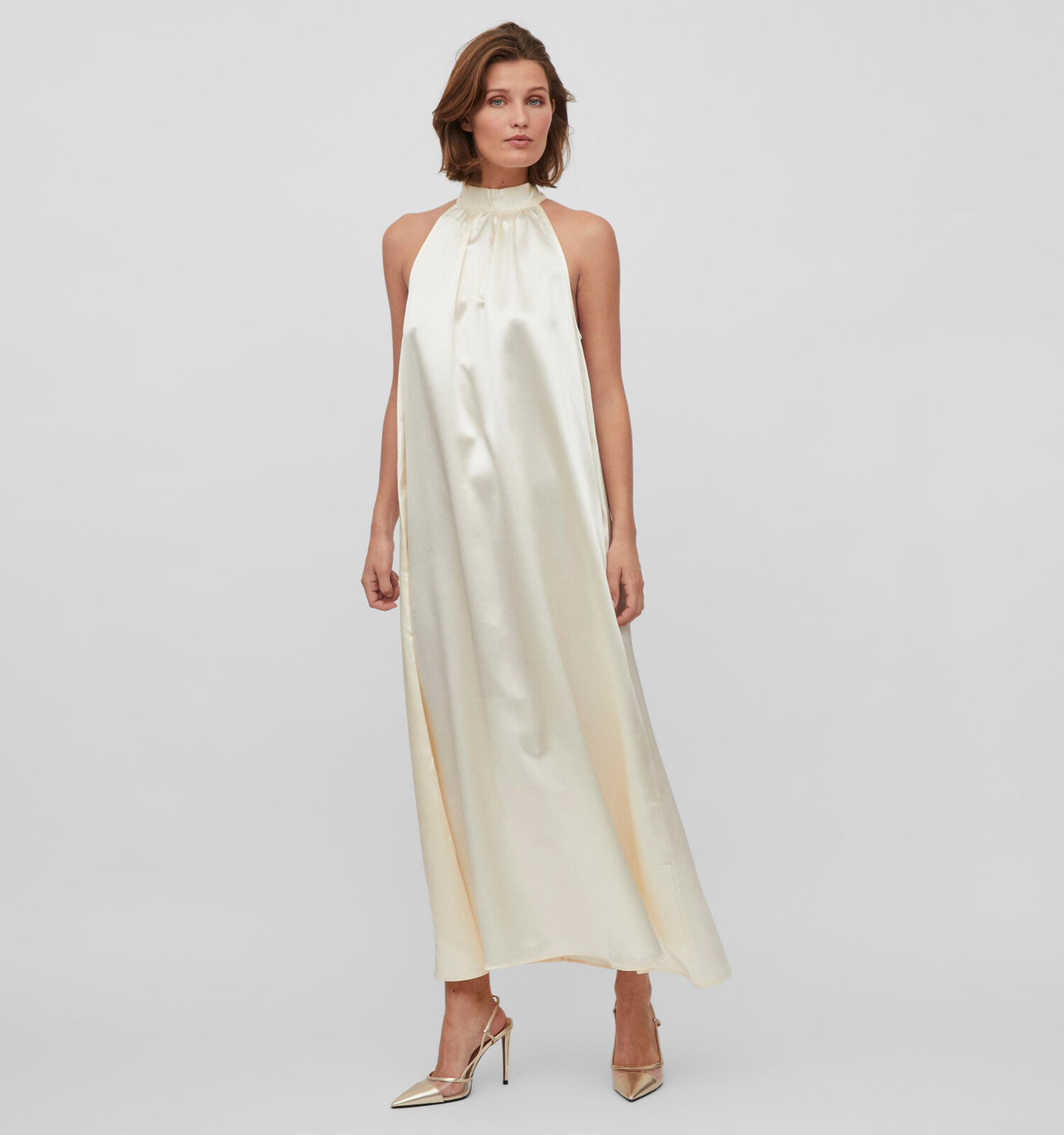 Vila Sittas Halterneck Ecru Maxi Jurk Dames Kleedjes Online op
