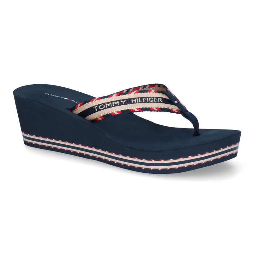 Tommy Hilfiger Shiny Touches Blauwe Teenslippers in stof (303976)