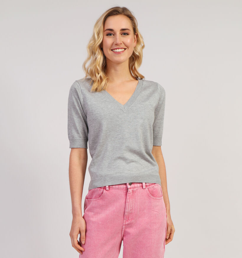 Minus Milla Pull tricoté avec col en V en Gris pour femmes (352020)