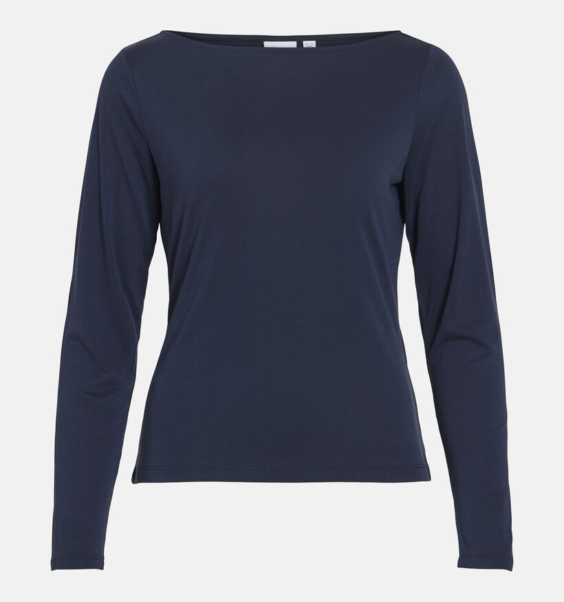 Vila Modala Donkerblauwe Boothals T-shirt met Lange Mouwen voor dames (379771)