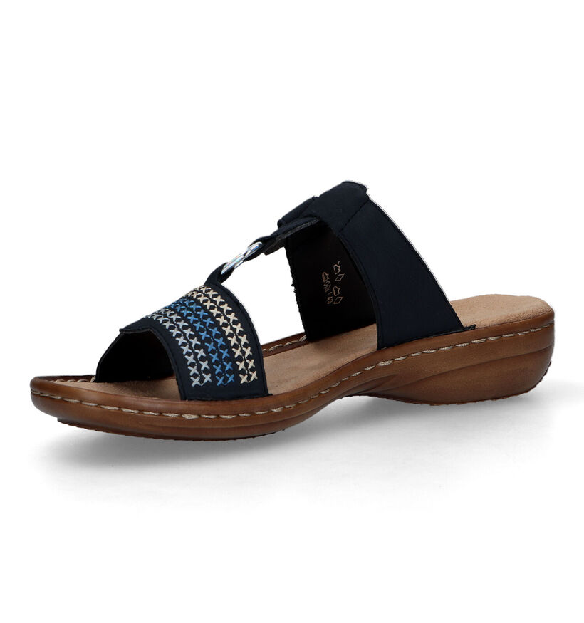 Rieker Nu-pieds plates en Bleu foncé en simili cuir (323605)