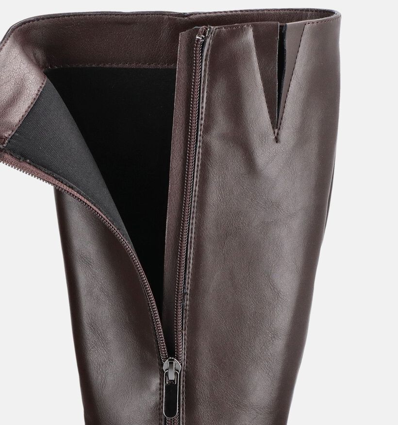 Poelman Bottes hautes &agrave; talons en Brun fonc&eacute; pour femmes (380664)