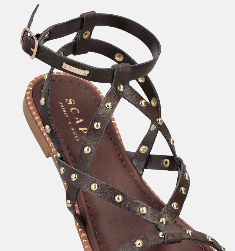Scapa Sandales plates en Brun fonc&eacute; pour femmes (373296)
