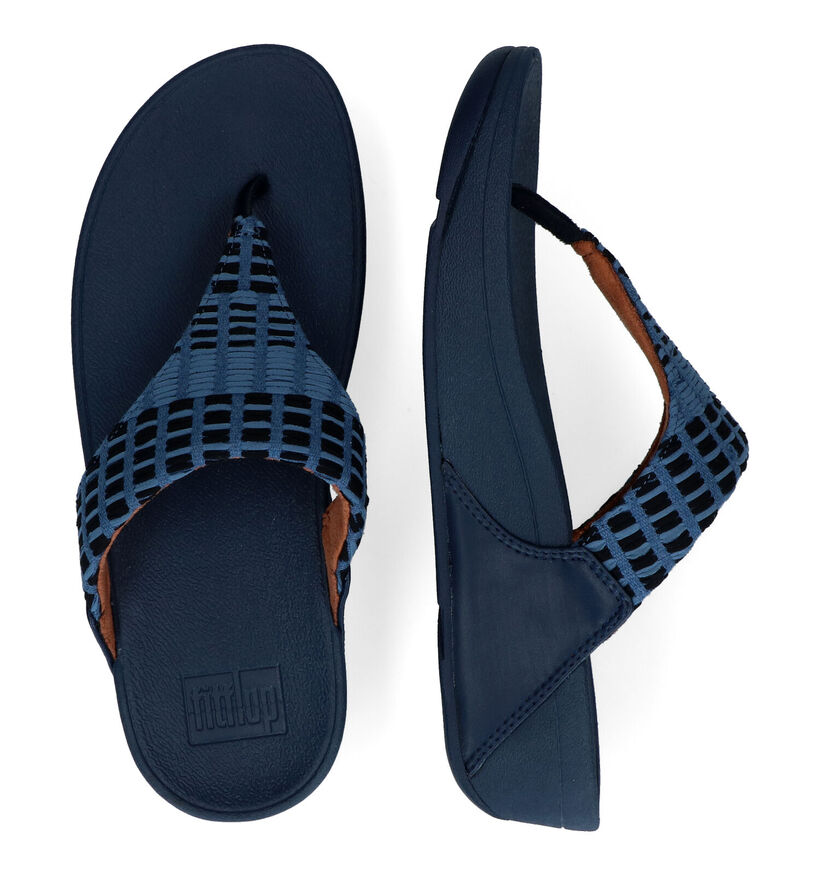 FitFlop Lulu Art Denim Zwarte Teenslippers in stof (304862)