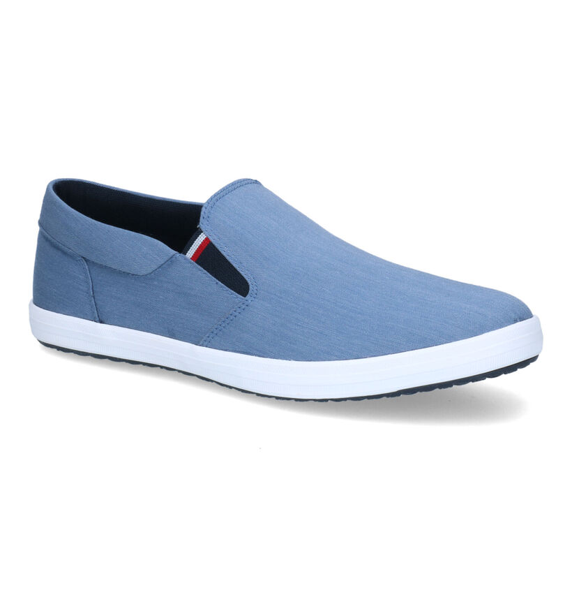 Tommy Hilfiger Essential Chambray Blauwe Instappers in stof (304044)