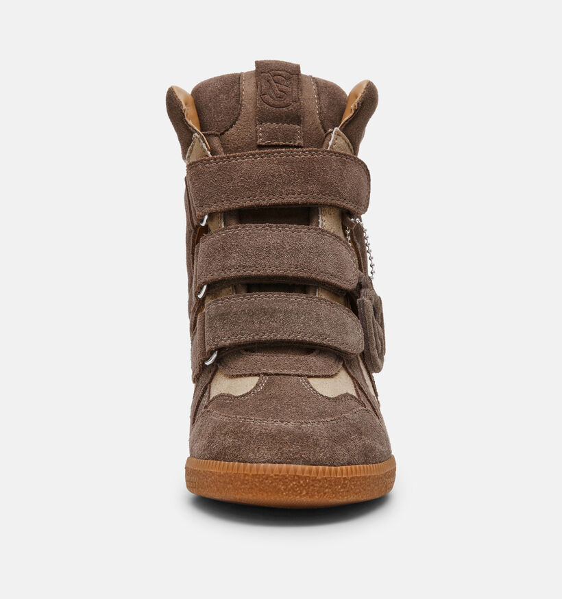Steve Madden Mavis Taupe Hoge Sneakers met Sleehak voor dames (378158)