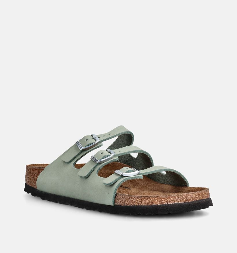 Birkenstock Florida Fresh Nubuk Leather Nu-pieds plates en Vert pour femmes (368217)