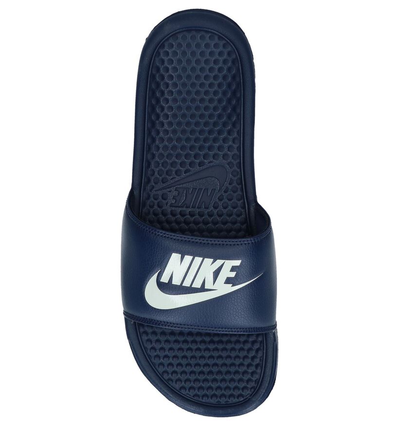 Nike Benassi Claquettes de piscine en Bleu foncé en simili cuir (238205)