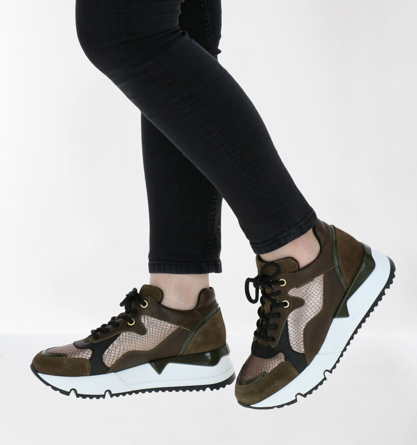 Bullboxer Baskets casual en Vert kaki en cuir (281543)