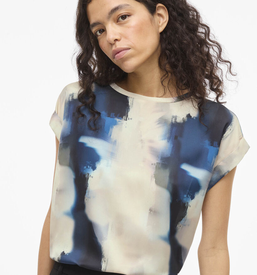 Vila Ellette Satin Beige/Blauwe Blouse voor dames (369468)
