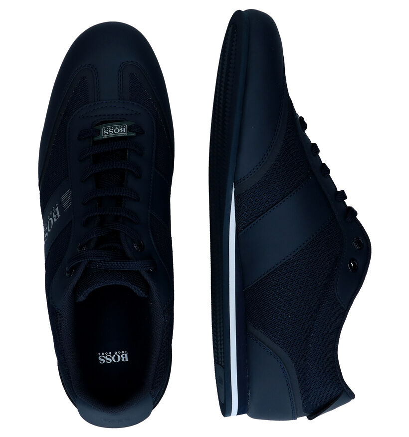 Hugo Boss Lighter Low Blauwe Veterschoenen in stof (296454)