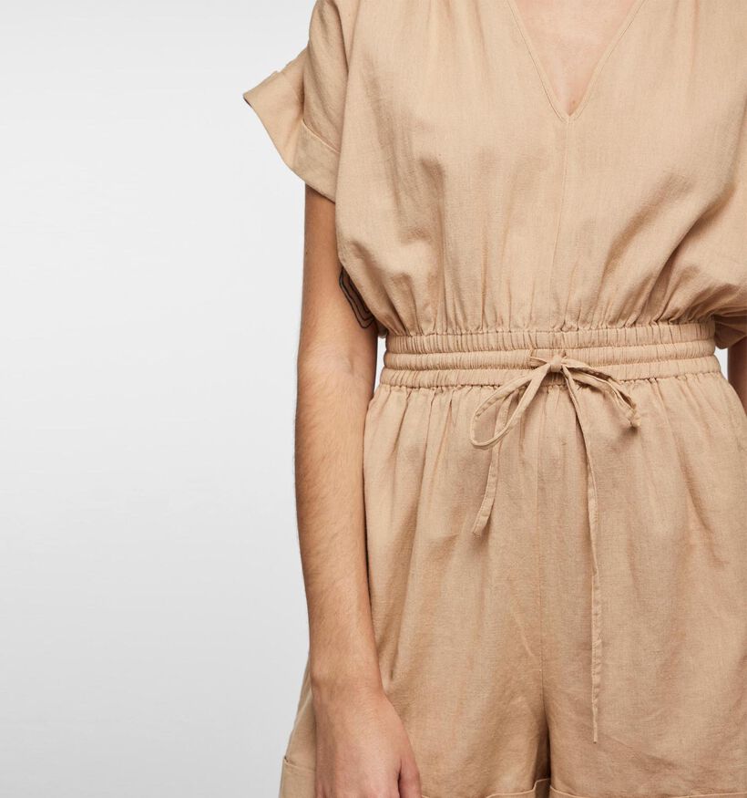 Pieces Leena Bruine Linnen Jumpsuit voor dames (334400)