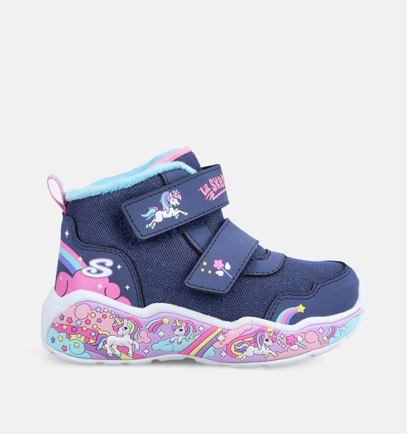 Skechers Play Scene Unicorn Chasers Baskets montantes en Bleu fonc&eacute;/Rose pour filles (376888) - pour semelles orthop&eacute;diques