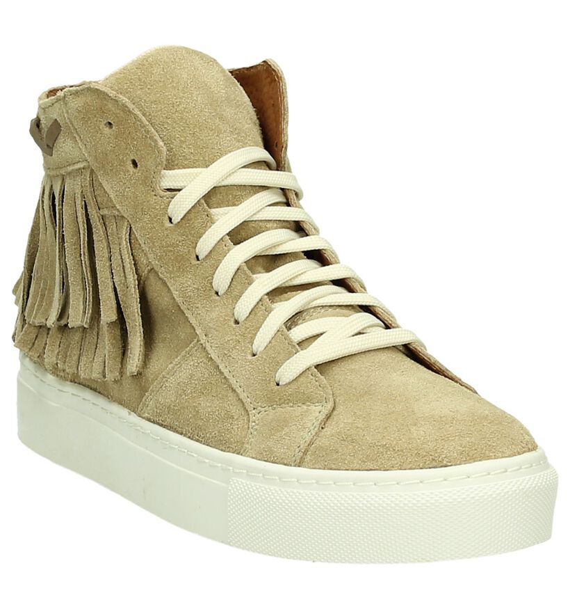 Flair Beige Sneakers met Franjes in daim (178402)