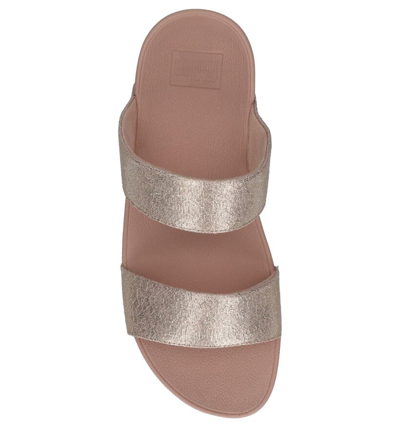 Rode Gold Slippers FitFlop Shimmy Slide Sandals Foil Print, , pdp