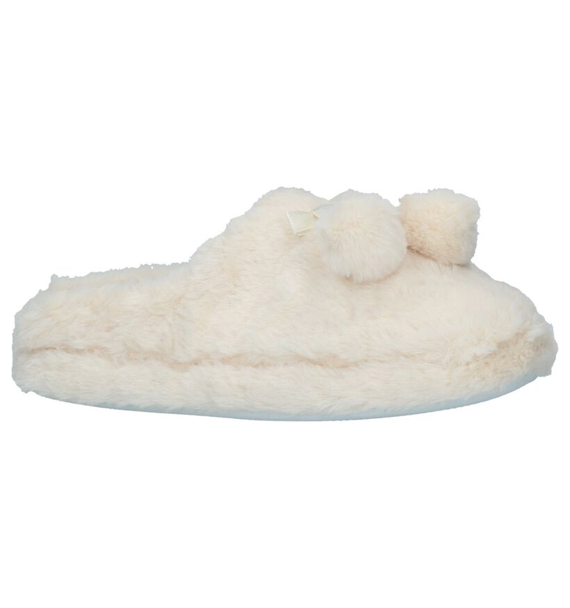 Youh! Ecru Pantoffels met Pompons in faux fur (226604)