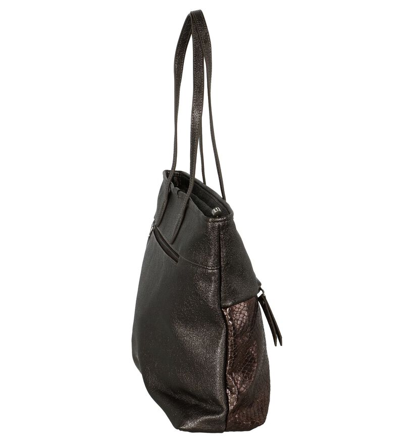 Bronzen Shopper met Slangenprint Mocca in kunstleer (235826)