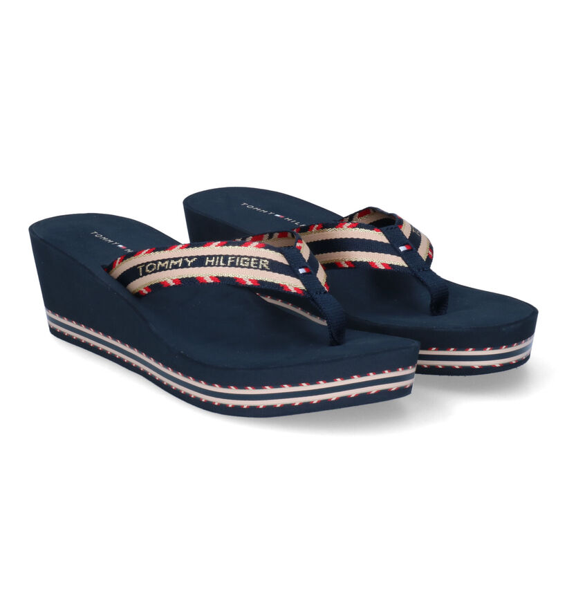 Tommy Hilfiger Shiny Touches Blauwe Teenslippers in stof (303976)