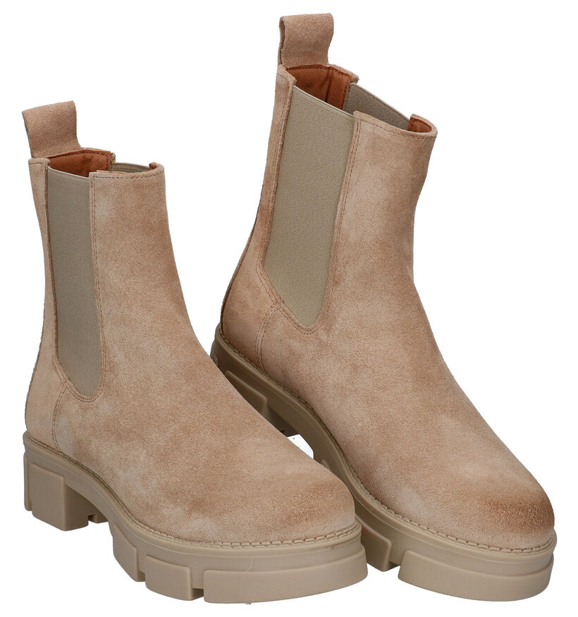 Shoecolate Chelsea Boots en Beige foncé en textile (295595)