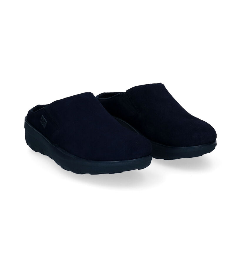 FitFlop Loaff Suede Clog Zwarte Pantoffels in daim (295130)