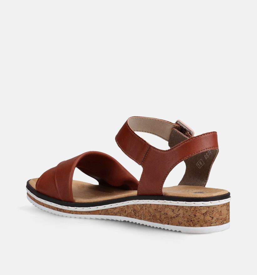 Rieker Sandales compens&eacute;es en Cognac pour femmes (370434)