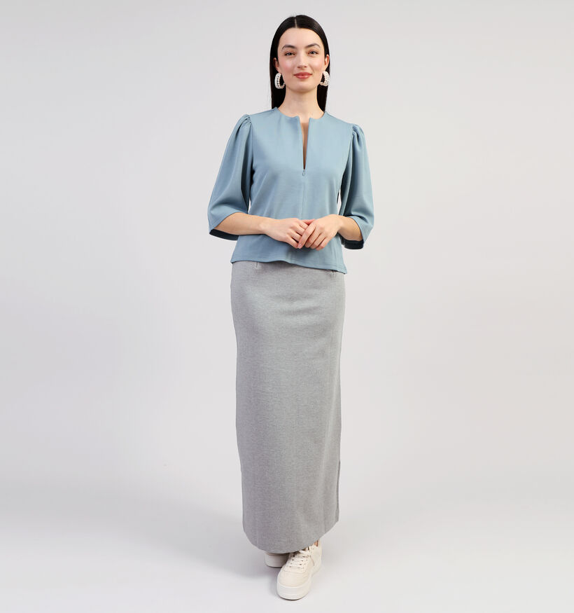 Minus Elmia Blauwe Blouse met pofmouwen voor dames (352011)
