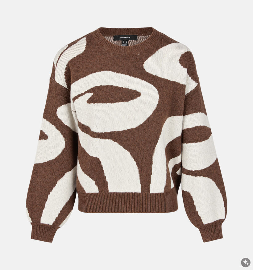 Vero Moda Lara Pull en Marron/Blanc pour femmes (377541)