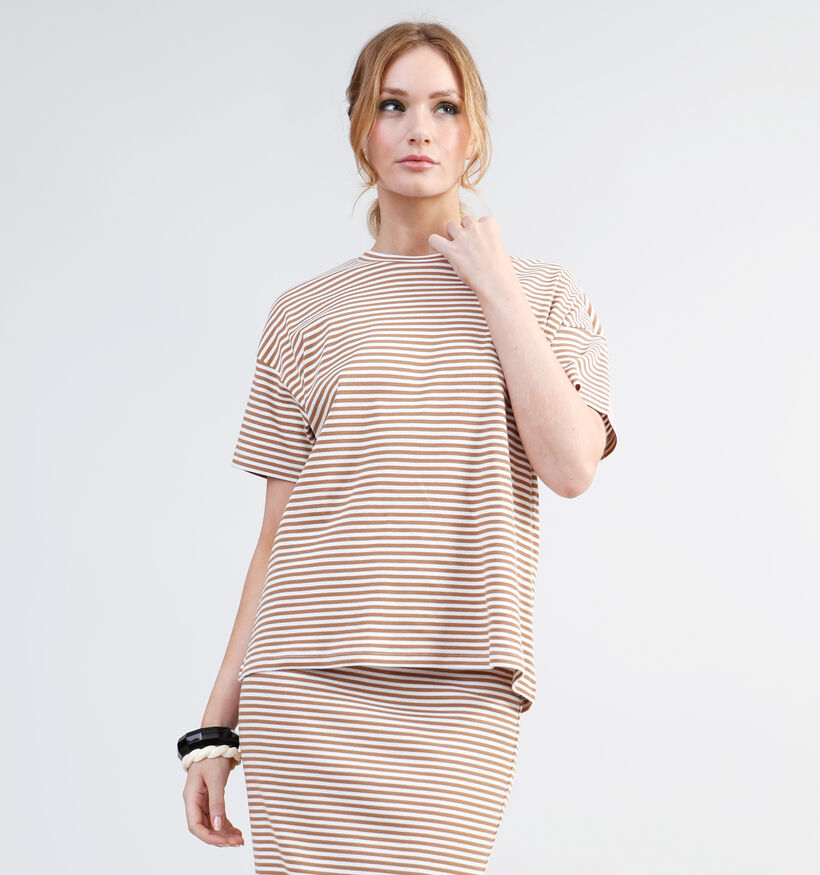 Vila Jada Bruine Gestreepte T-shirt voor dames (334636)