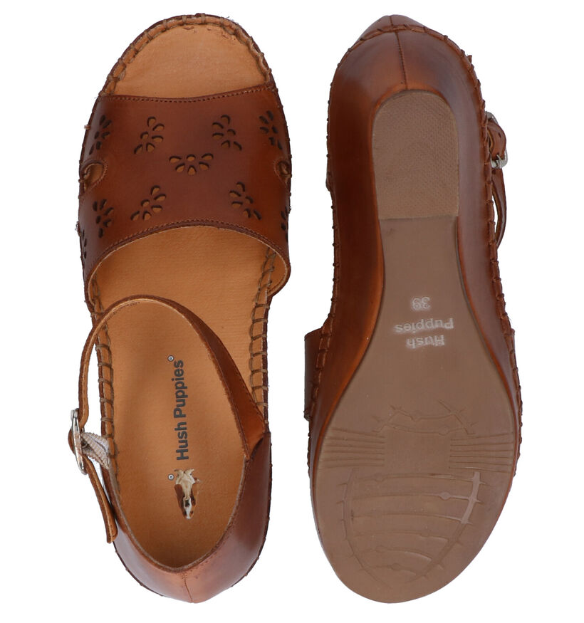 Hush Puppies Sandales compens&eacute;es en Cognac en cuir (296521)
