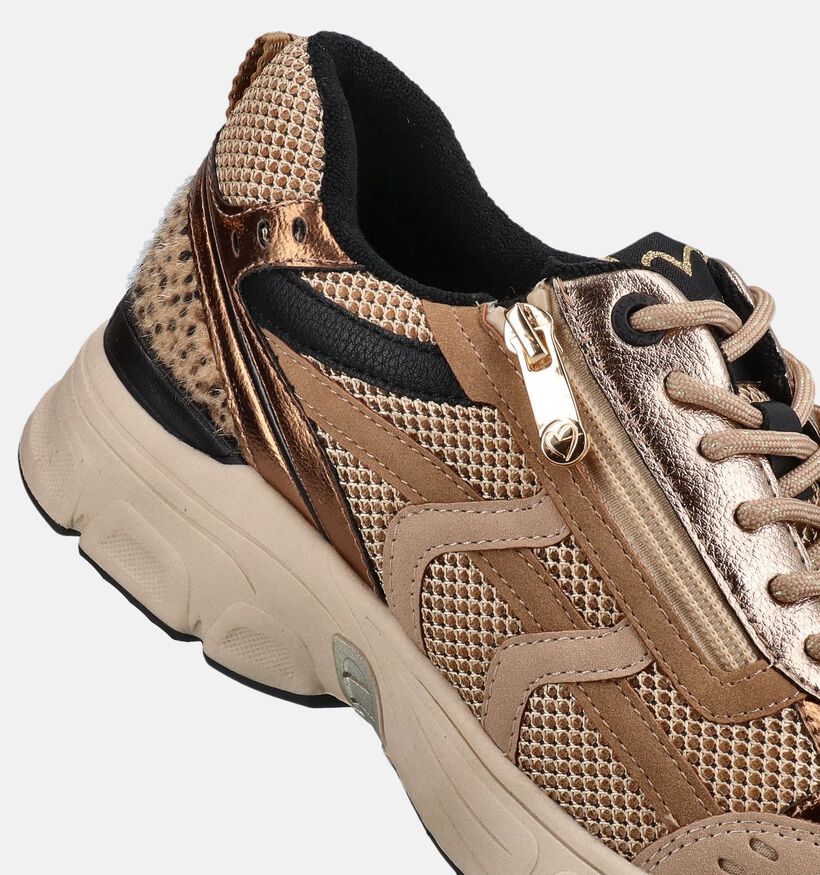 Marco Tozzi Gouden/Bruine Sneakers met Veter en Rits voor dames (376547) - geschikt voor steunzolen