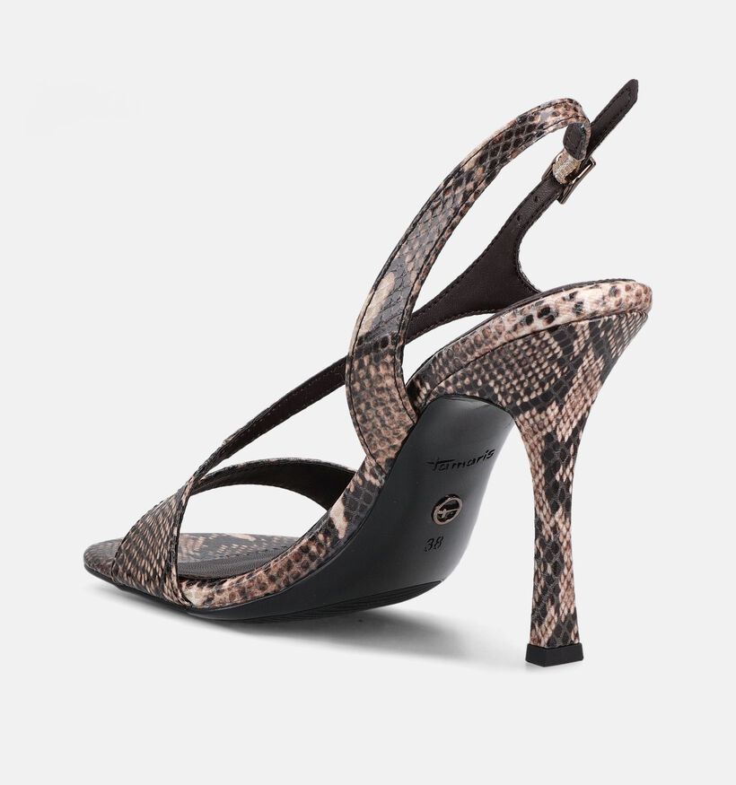 Tamaris Brown Snake Sandales &agrave; talons en Brun fonc&eacute; pour femmes (371797)