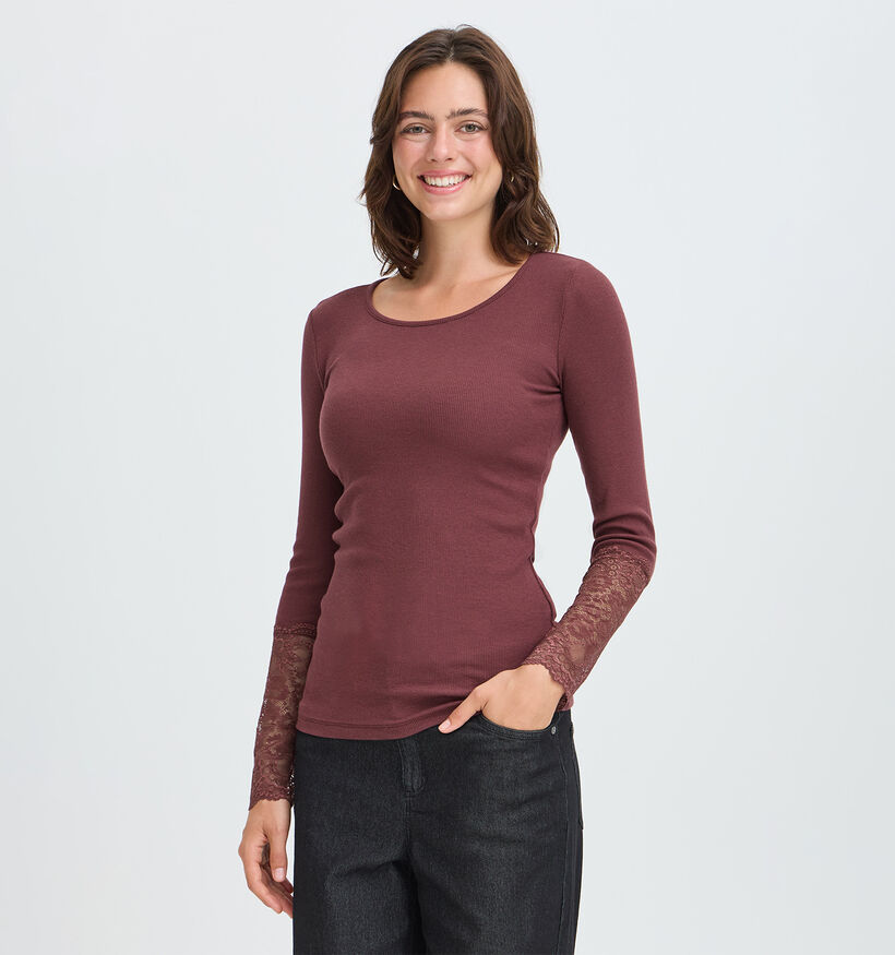 Fransa Hizamond Bordeaux T-shirt met Lange Mouwen voor dames (379928)