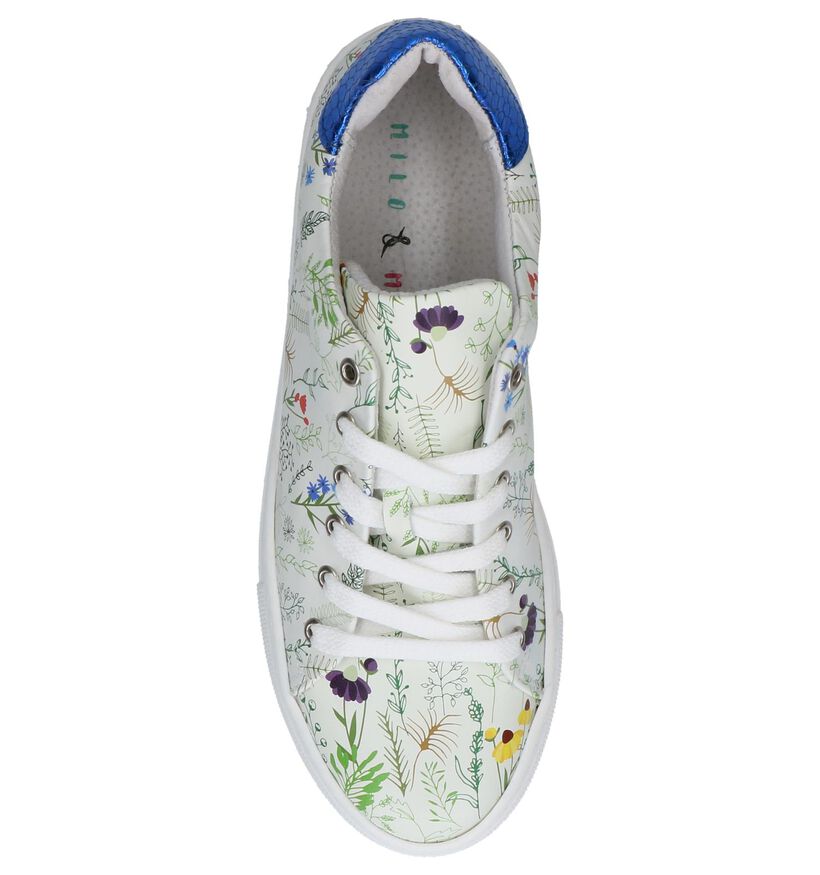 Lichtgroene Milo & Mila Sneakers met Bloemenprint in leer (241498)