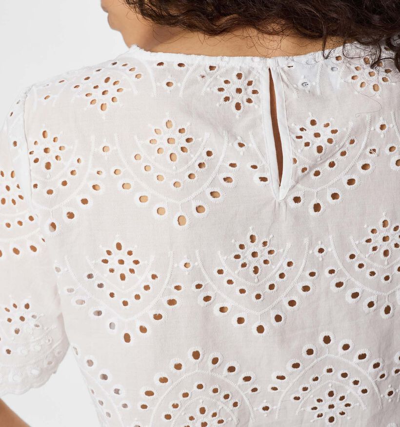 Pieces Vilde Broderie Anglaise Witte T-shirt voor dames (367057)