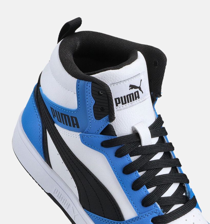 Puma Rebound v6 Blauwe/Witte Sneakers voor meisjes, jongens (372080) - geschikt voor steunzolen