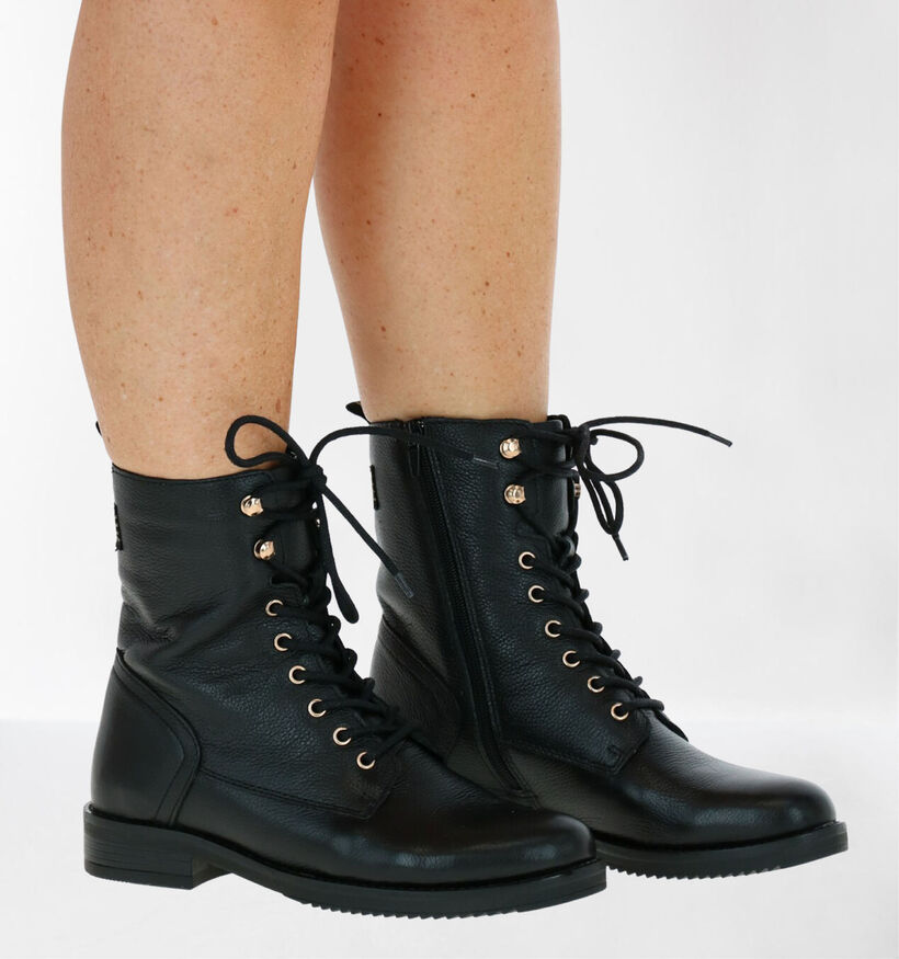 Poelman Boots à lacets en Noir en cuir (277414)