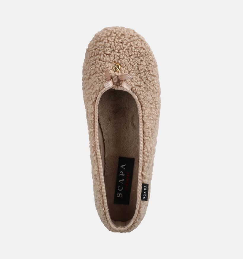 Scapa Beige Teddy Ballerina Pantoffels voor dames (380853)