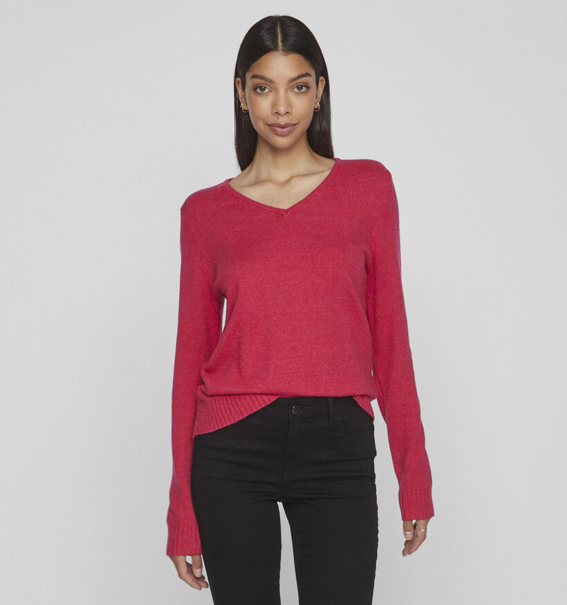 Vila Ril Pull avec col en V en Fuchsia pour femmes (345343)