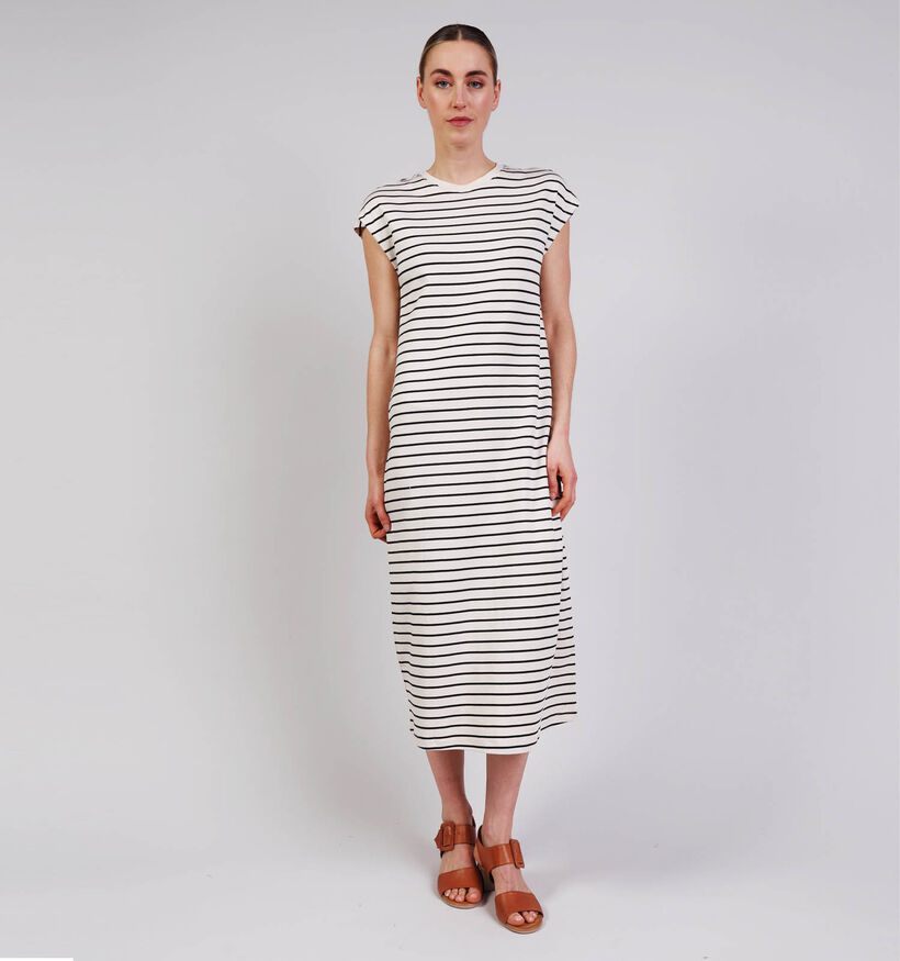 Vila Sinny Capsleeve Ecru/Zwarte T-shirt Jurk voor dames (368112)