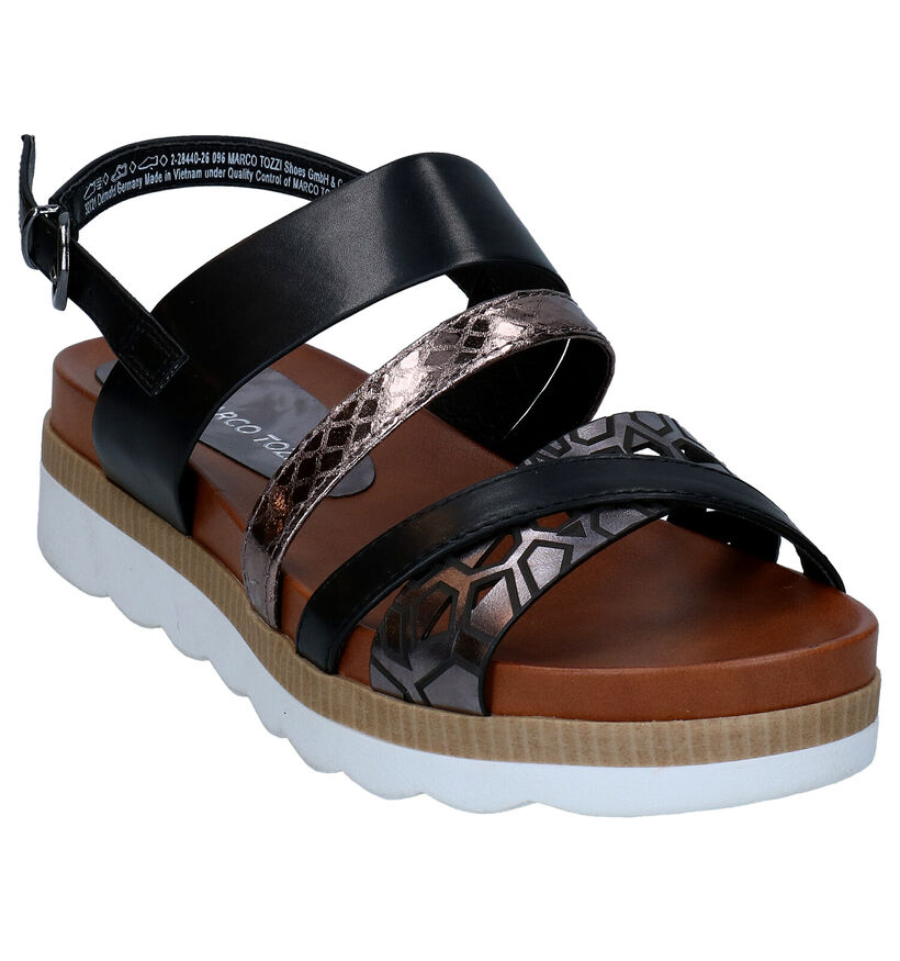 Marco Tozzi Sandales compens&eacute;es en Noir en simili cuir (289629)