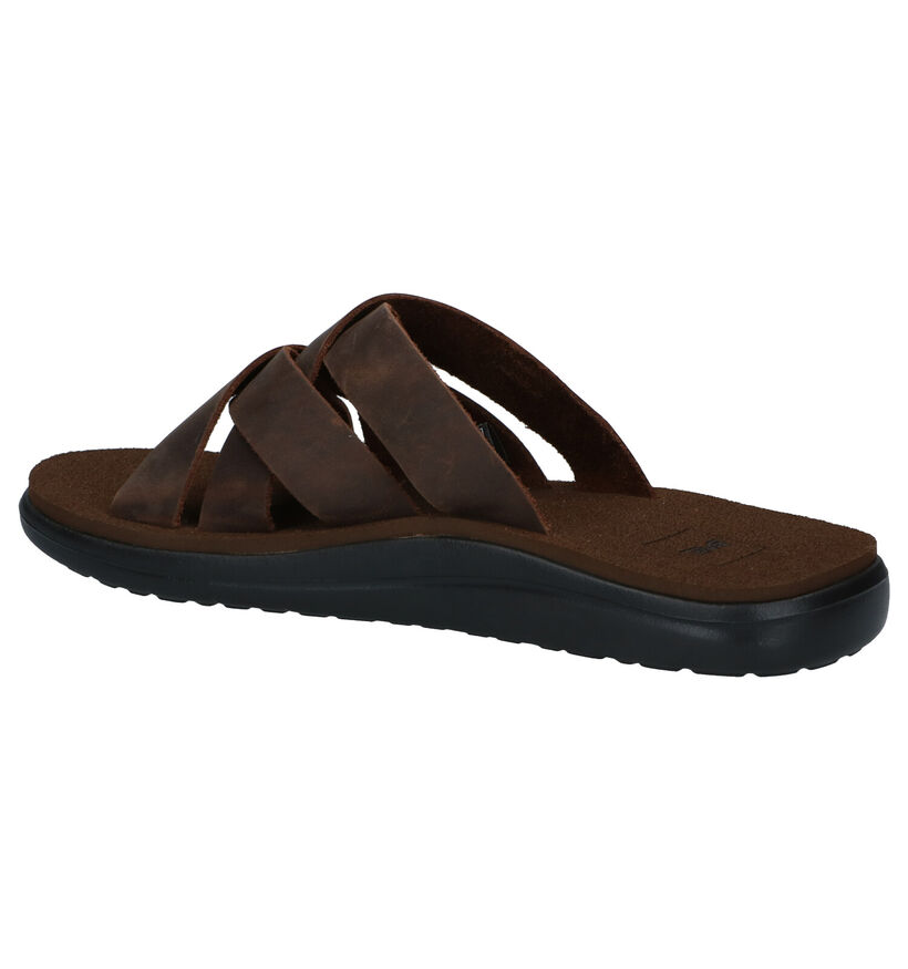 Teva Voya Bruine Slippers in leer (305618)