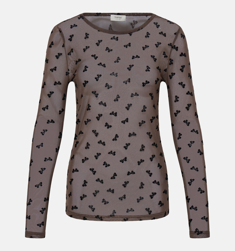 Fransa Deta Donkerbruine Mesh Top voor dames (379943)